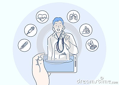 Concept of telemedicine or E-health, useful mobile device tool for managing healthcare service. Vector Illustration