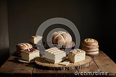 Tempting Assortment of Isolated Bread and Cake.AI Generated Stock Photo