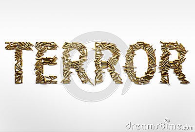 Concept of terrorism. Word Terror typed with font made of bullet Stock Photo