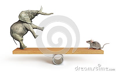 Concept of things importance. Elephant and mouse balanced on a seesaw Cartoon Illustration