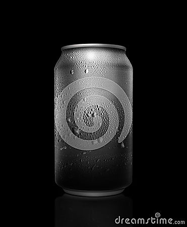 Concept of thirst and quenching thirst. metal can with cola or beer. Drops of condensation on the surface Stock Photo