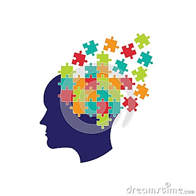 Brain head puzzle logo Vector Illustration