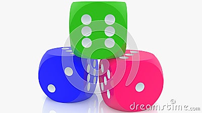 Concept of Three dices in various colors Cartoon Illustration