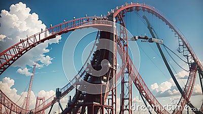 Thrilling Twists Celebrating National Roller Coaster Day with a Captivating Corkscrew.AI Generated Stock Photo