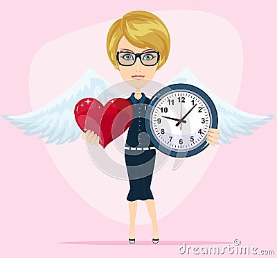 The concept of the time of love, the time of date, the wedding, the day of St. Valentine Vector Illustration