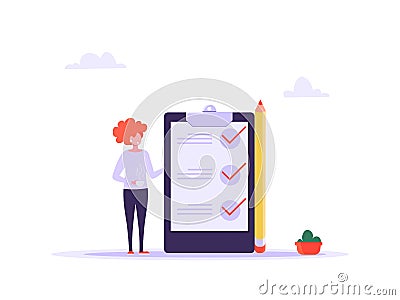 Concept of time managment, checklist, business tasks Cartoon Illustration