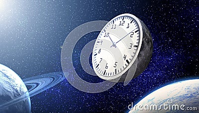 The concept of time. The moon in the form of a clock against the Stock Photo