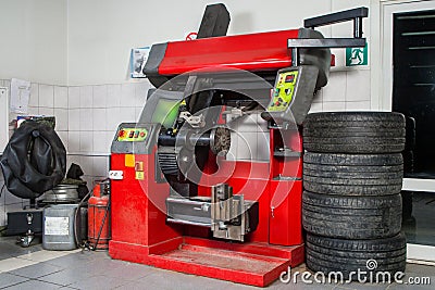 The concept of the tire workshop Stock Photo