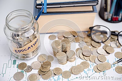 Concept to saving money income for study, Calculating student finance costs and investment budget loan. close-up education object Stock Photo