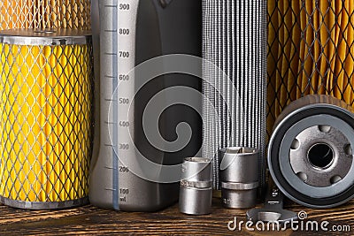Concept of tool and consumables for car maintenance, background Stock Photo