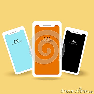 Concept of touch screen smartphone with empty interface, interface elements on screen icons and isolated buttons on yellow Vector Illustration