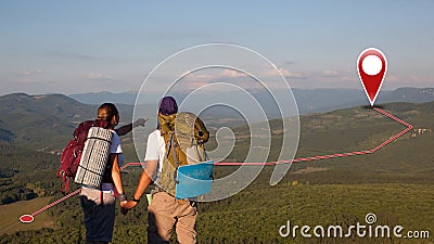 Concept of tourists couple with GPS Icons Stock Photo