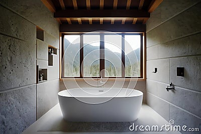 Tranquil Rock Walls A Designer Bathroom with Natural Light .AI Generated Stock Photo