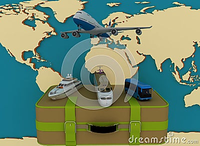 Concept of transport for trips on a map backgraund Cartoon Illustration