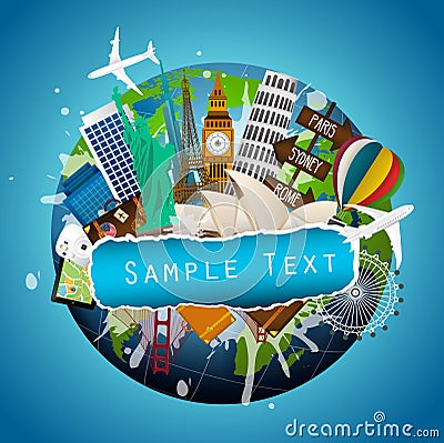 The concept of travel. famous monuments of the world Vector Illustration