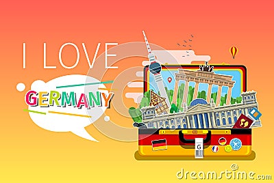 Concept of travel or studying German. Vector Illustration