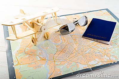 Concept of travelling, shopping, vacation, rest and relax. Map o Stock Photo