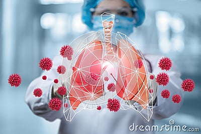 Concept of treatment of the lungs of a patient infected with coronavirus Stock Photo