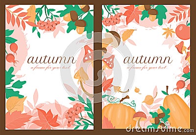 The concept of two autumn frames for your text. Vector Illustration