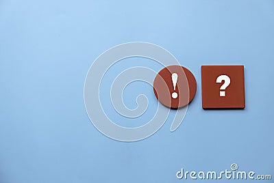 Concept of uncertainty, urgency, importance, inquiry, faq, questions and answers. Exclamation mark and question mark symbol on red Stock Photo