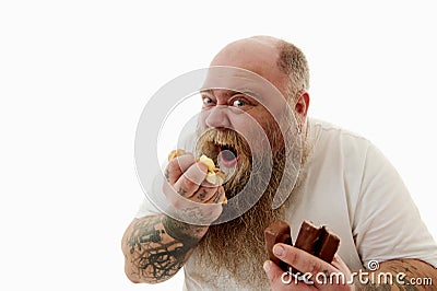 An overweigh man`s portrait. Concept of an unhealthy lifestyle leading to metabolic syndrome and cardiovascular diseases. Stock Photo