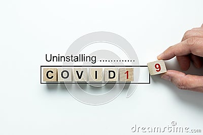 Concept of uninstalling Covid-19 virus Stock Photo