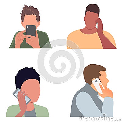 The concept of using a mobile phone or graphics tablet. People communicate via video call or write messagesvektor Stock Photo