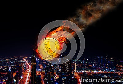 Concept of UST stable coin Price falling, Depeg Stock Photo