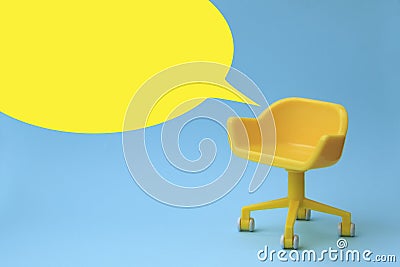 Concept of vacant chair. Yellow stool on blue clean background. Photo in minimal style Stock Photo