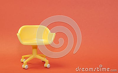 Concept of vacant chair. Yellow stool on orange clean background. Photo in minimal style Stock Photo