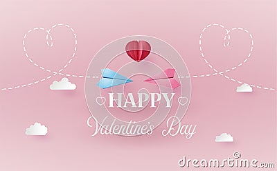 Concept of valentine day with paper plane. Vector Illustration