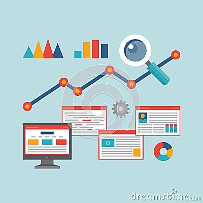 Concept Vector Illustration in Flat Design Style of Web Analytics Information Vector Illustration