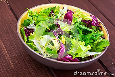 Concept of vegetarian diet. Fresh leaves of different salads Stock Photo