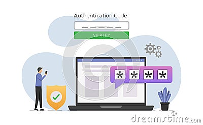 Concept of verification identity by password and security code. Authentication code for secure system vector illustration Vector Illustration