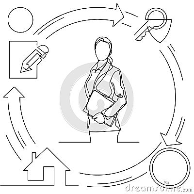Concept visualization line icon drawing of business infographics Vector Illustration