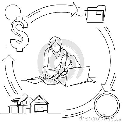 Concept visualization line icon drawing of lifestyle work life family balance Vector Illustration