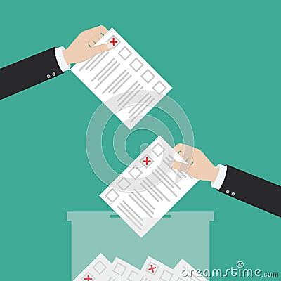 Concept of voting, hands putting voting paper, flat design Vector Illustration