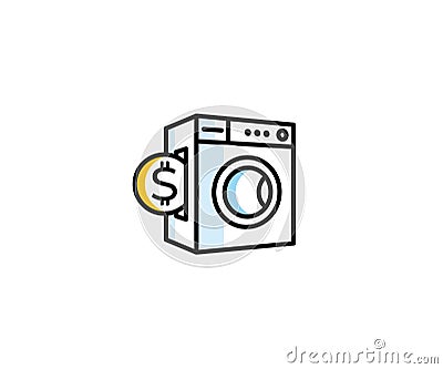 Concept of washing machine and coin logo template. Paid public laundry vector design Vector Illustration