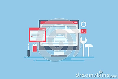 Website under maintenance, website under construction, system update and web development, coding concept. Vector Illustration