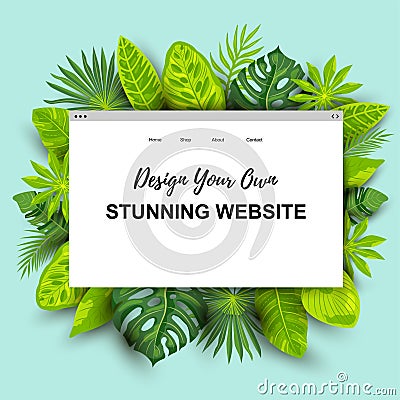 Concept of web page design for website with exotic tropical leaves Cartoon Illustration