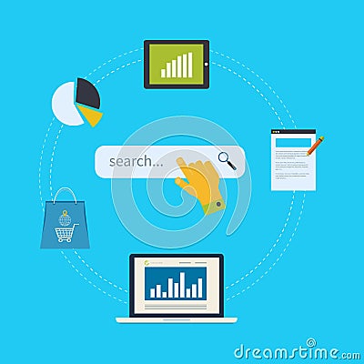 Concept of website analytics and SEO data analysis Vector Illustration