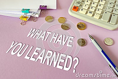 Concept: What have you learned. Calculator, money and documents Stock Photo