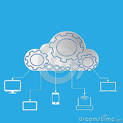 Concept of wireless cloud network and distributed computing. Vector Vector Illustration