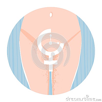 Concept of woman menopause, climacteric. Illustration with woman body and clock measuring age. Vector Illustration