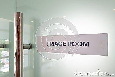 Concept of the word Triage Room at the emergency entrance of hospital Stock Photo