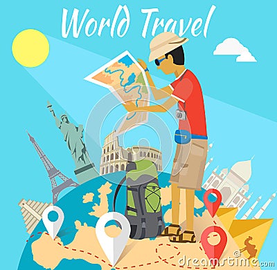 Concept of the World Adventure Travel Vector Illustration