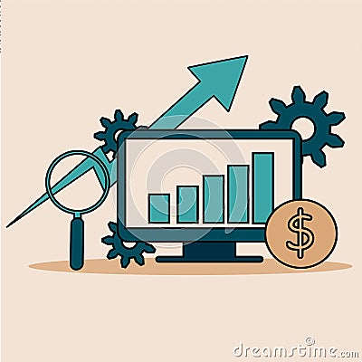 concepts of business growth, process optimization, and data analysis to increase revenue and operational efficiency. Vector Illustration
