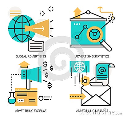 Concepts of Global Advertising , Advertising statistics Vector Illustration