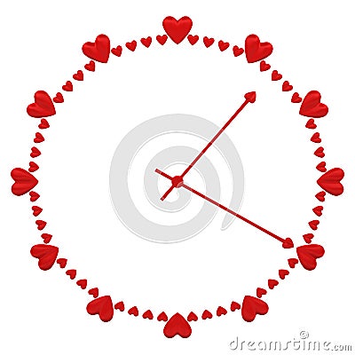 Concepts: Love time - clock face with heart shape signs. Stock Photo