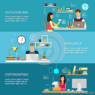 Concepts of outsourcing, freelance and copyrighting process Vector Illustration